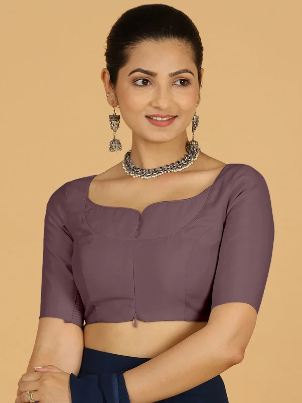 Priya x Rozaana | Elbow Sleeves Saree Blouse in Purple Mauve