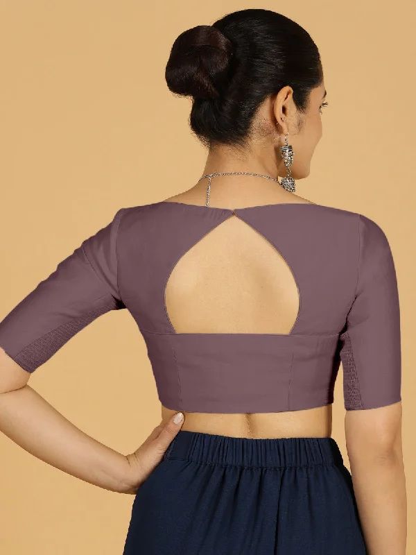 Priya x Rozaana | Elbow Sleeves Saree Blouse in Purple Mauve