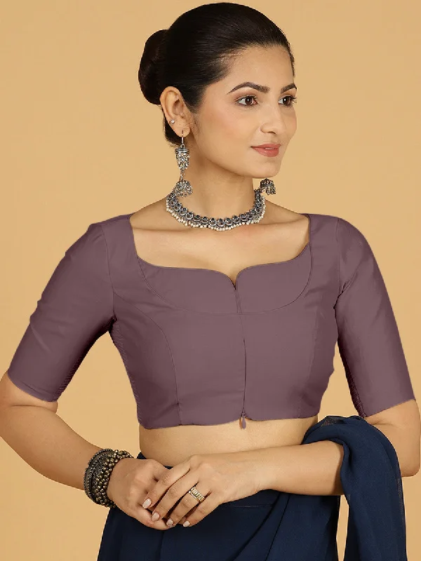 Priya x Rozaana | Elbow Sleeves Saree Blouse in Purple Mauve