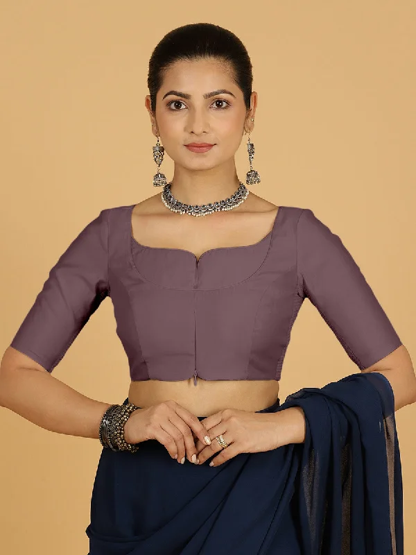 Priya x Rozaana | Elbow Sleeves Saree Blouse in Purple Mauve