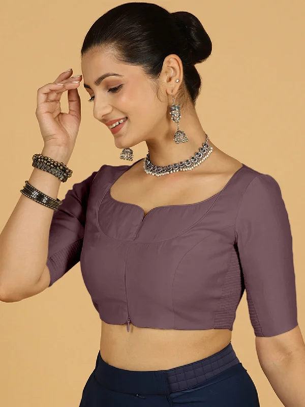 Priya x Rozaana | Elbow Sleeves Saree Blouse in Purple Mauve