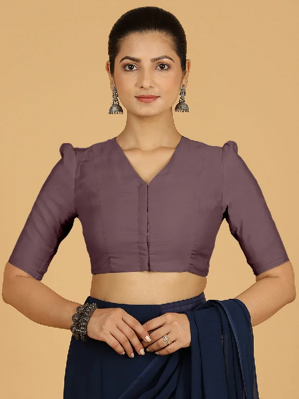 Shravani x Rozaana | Puff Sleeves Saree Blouse in Purple Mauve