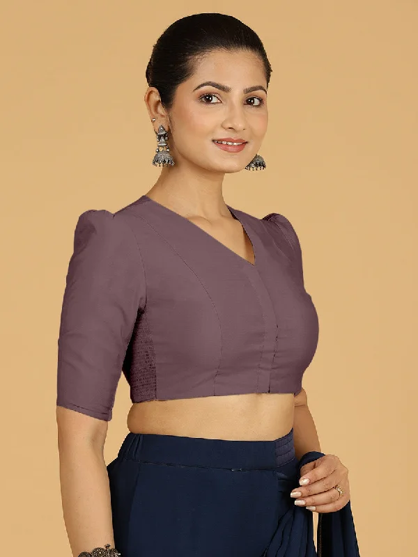 Shravani x Rozaana | Puff Sleeves Saree Blouse in Purple Mauve