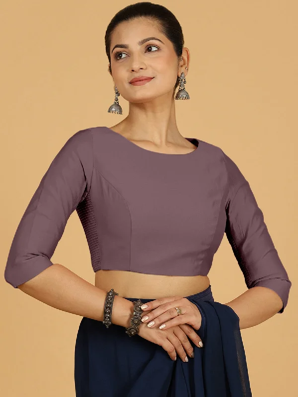 Tamanna x Rozaana | Three Quarter Sleeves Saree Blouse in Purple Mauve