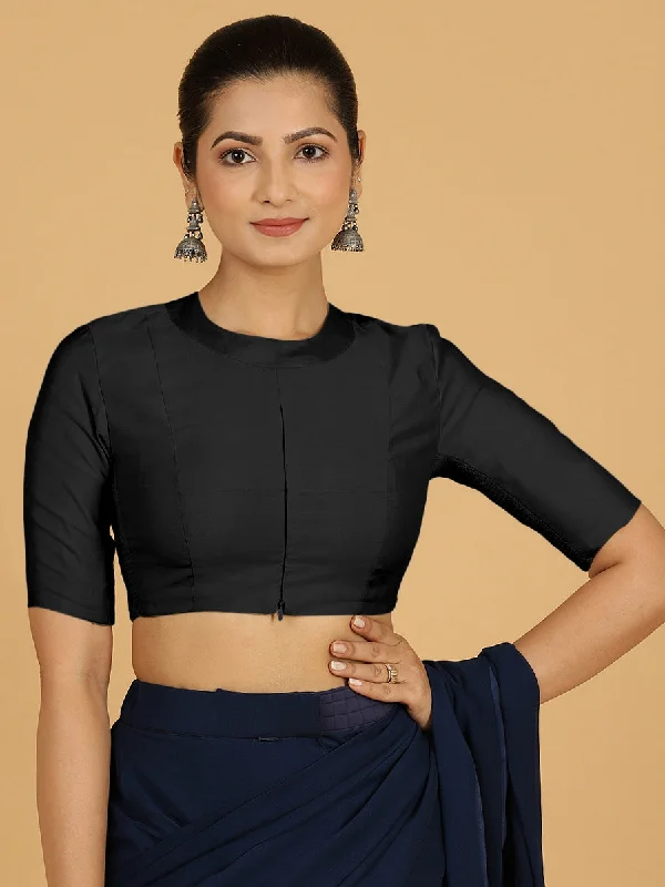 Farida x Rozaana | Regular Sleeves Saree Blouse in Raven Black