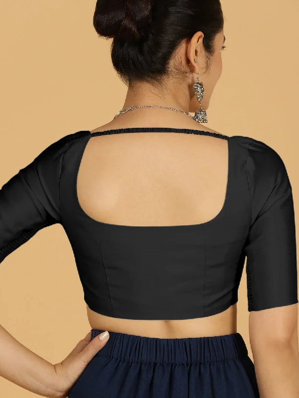 Nidhi x Rozaana | Elbow Sleeves Saree Blouse in Raven Black