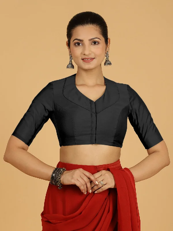 Pallavi x Rozaana | Elbow Sleeves Saree Blouse in Raven Black