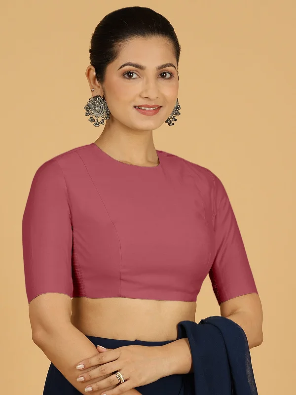 Amisha x Rozaana | Elbow Sleeves Saree Blouse in Rose Pink