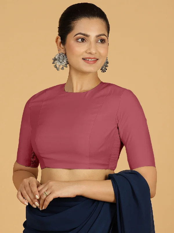 Amisha x Rozaana | Elbow Sleeves Saree Blouse in Rose Pink