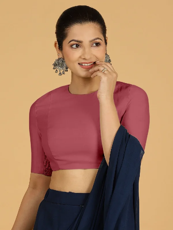 Amisha x Rozaana | Elbow Sleeves Saree Blouse in Rose Pink