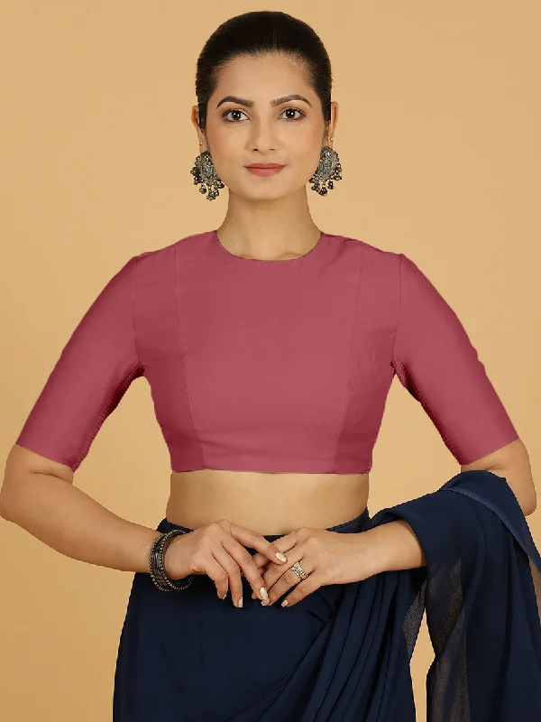 Amisha x Rozaana | Elbow Sleeves Saree Blouse in Rose Pink