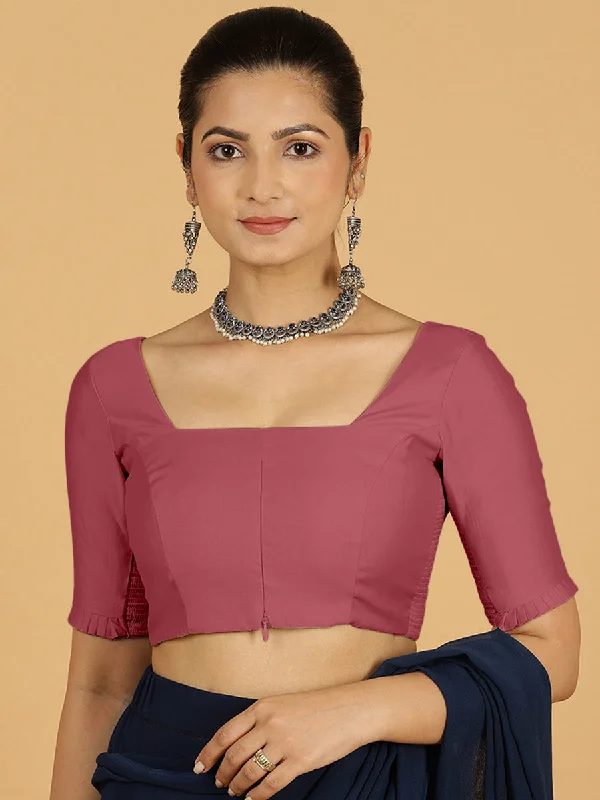 Nihira x Rozaana | Elbow Sleeves Saree Blouse in Rose Pink