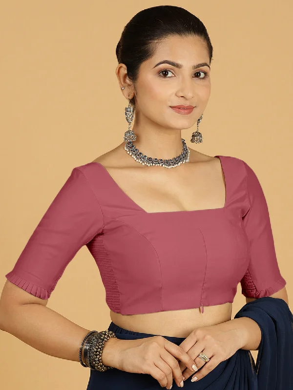 Nihira x Rozaana | Elbow Sleeves Saree Blouse in Rose Pink