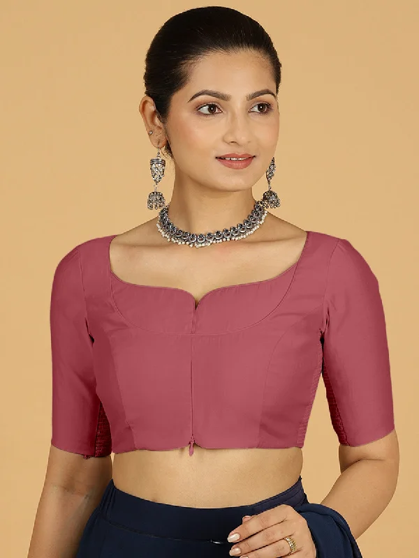 Priya x Rozaana | Elbow Sleeves Saree Blouse in Rose Pink