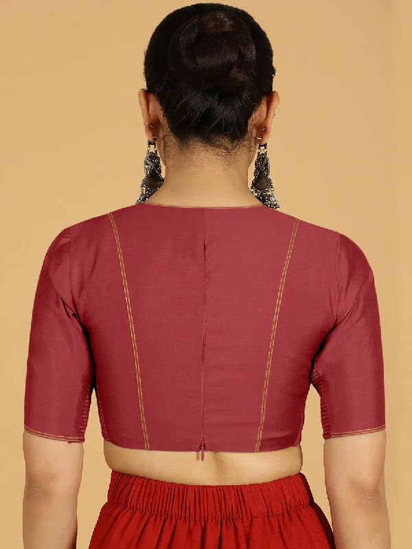 Erum x Rozaana | Elbow Sleeves Saree Blouse in Scarlet Red