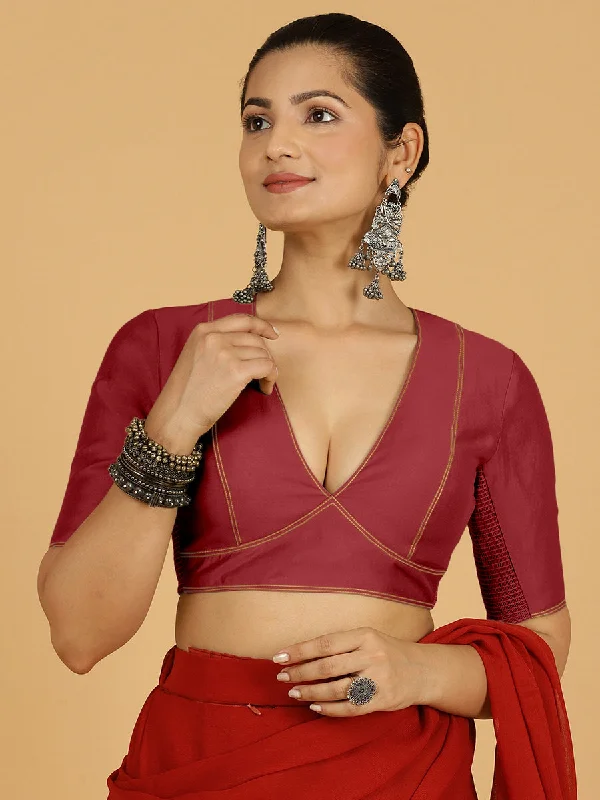 Erum x Rozaana | Elbow Sleeves Saree Blouse in Scarlet Red