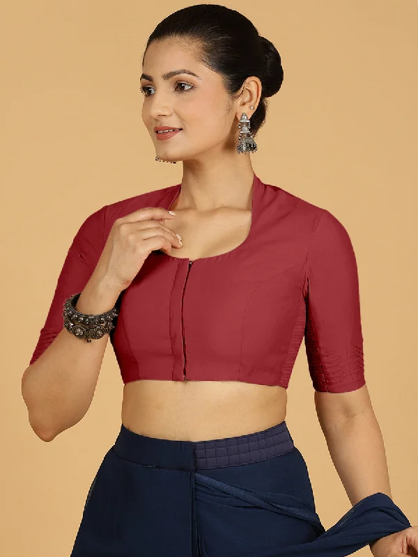 Salma x Rozaana | Elbow Sleeves Saree Blouse in Scarlet Red