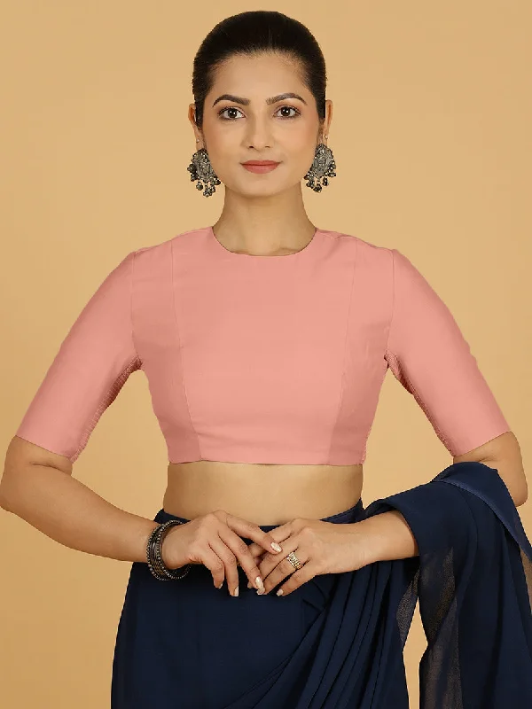 Amisha x Rozaana | Elbow Sleeves Saree Blouse in Sea Pink