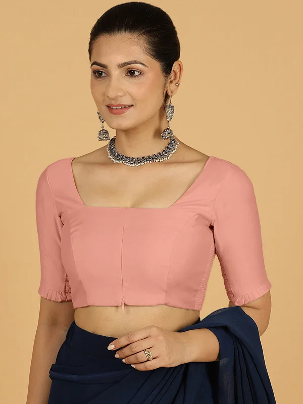 Nihira x Rozaana | Elbow Sleeves Saree Blouse in Sea Pink