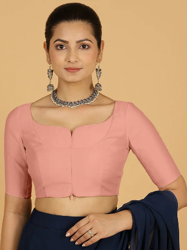 Priya x Rozaana | Elbow Sleeves Saree Blouse in Sea Pink