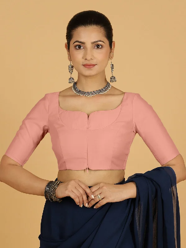 Priya x Rozaana | Elbow Sleeves Saree Blouse in Sea Pink