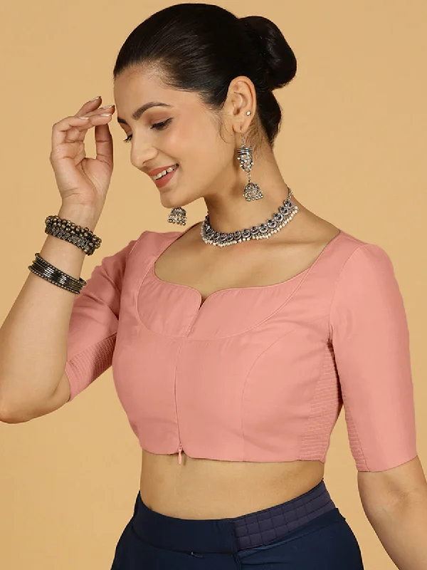 Priya x Rozaana | Elbow Sleeves Saree Blouse in Sea Pink