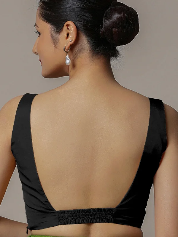 Zeba x Rozaana | Charcoal Black Sleeveless Saree Blouse w/ FlexiFit™