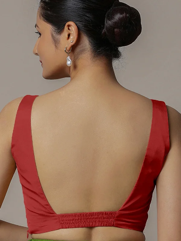 Zeba x Rozaana | Crimson Red Sleeveless Saree Blouse w/ FlexiFit™