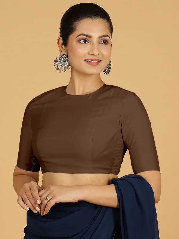 Amisha x Rozaana | Elbow Sleeves Saree Blouse in Walnut Brown