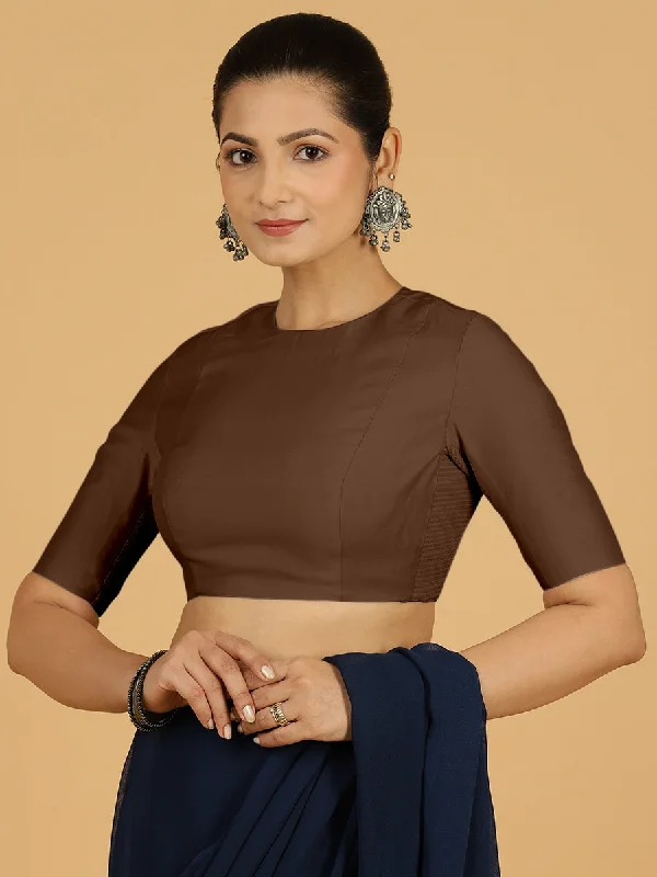 Amisha x Rozaana | Elbow Sleeves Saree Blouse in Walnut Brown