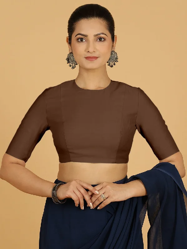 Amisha x Rozaana | Elbow Sleeves Saree Blouse in Walnut Brown