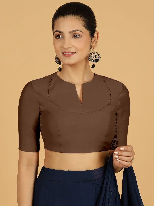 Karishma x Rozaana | Elbow Sleeves Saree Blouse in Walnut Brown