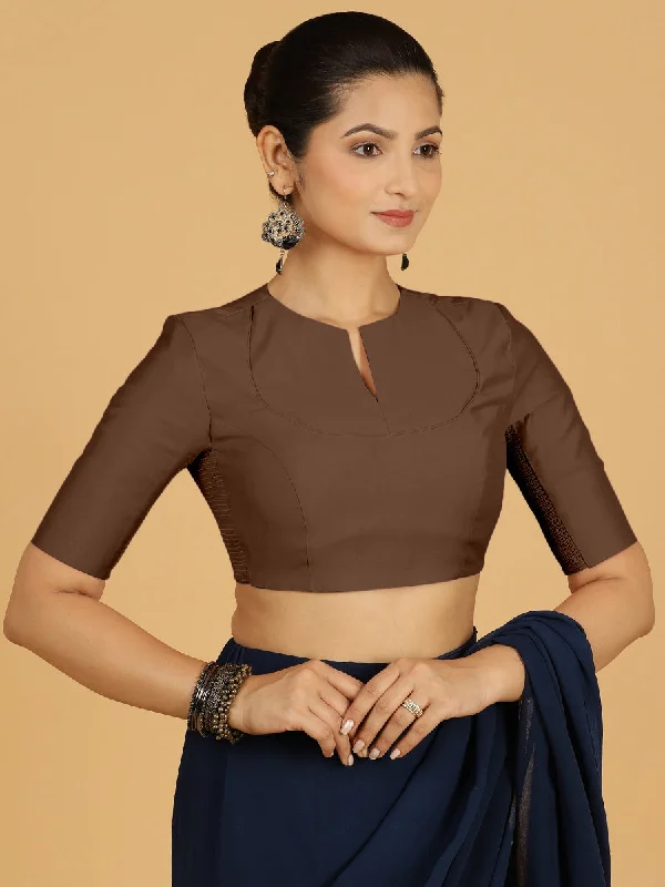 Karishma x Rozaana | Elbow Sleeves Saree Blouse in Walnut Brown