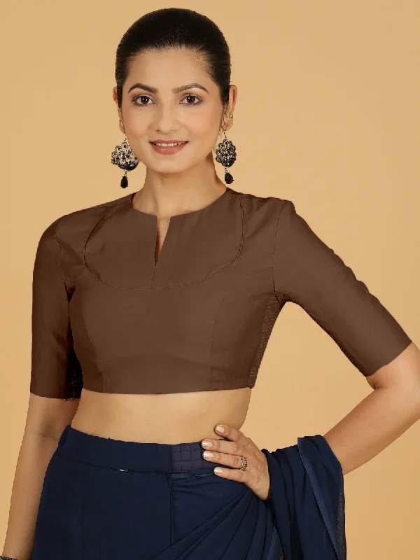 Karishma x Rozaana | Elbow Sleeves Saree Blouse in Walnut Brown