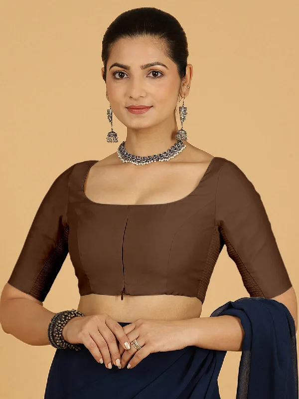 Nidhi x Rozaana | Elbow Sleeves Saree Blouse in Walnut Brown