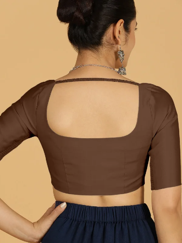 Nidhi x Rozaana | Elbow Sleeves Saree Blouse in Walnut Brown