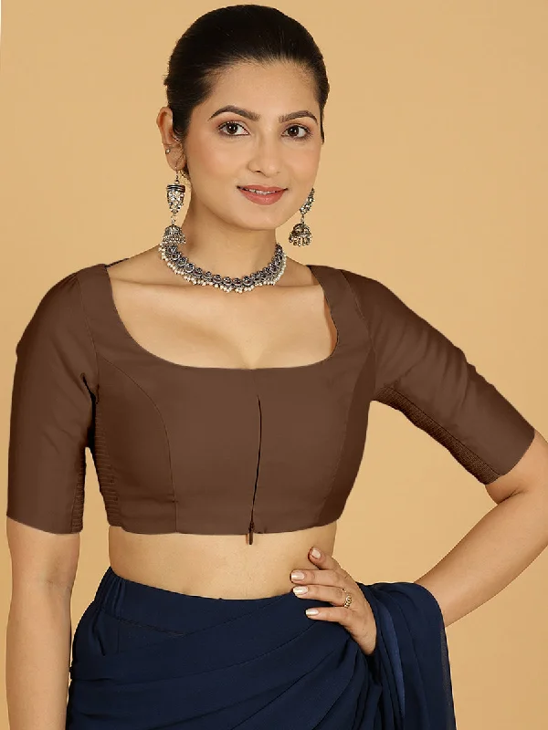 Nidhi x Rozaana | Elbow Sleeves Saree Blouse in Walnut Brown