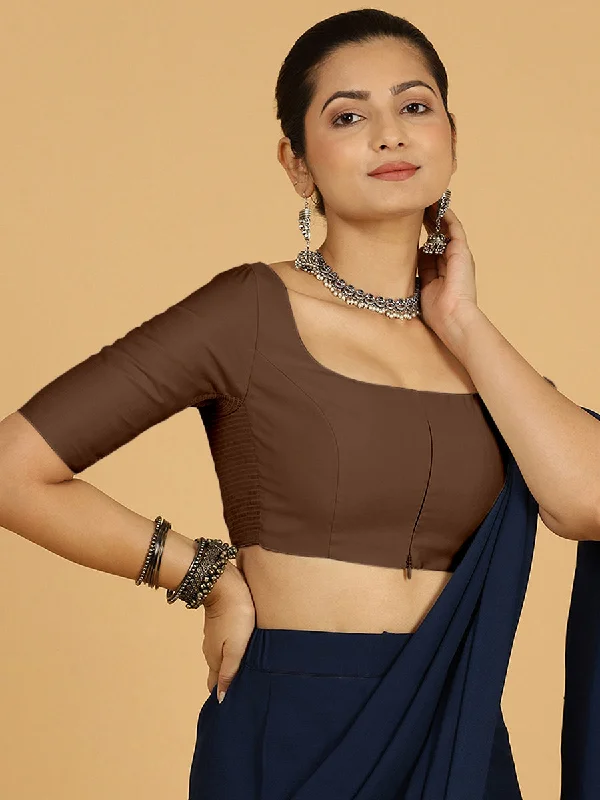 Nidhi x Rozaana | Elbow Sleeves Saree Blouse in Walnut Brown