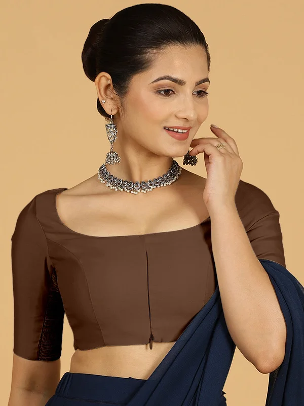 Nidhi x Rozaana | Elbow Sleeves Saree Blouse in Walnut Brown