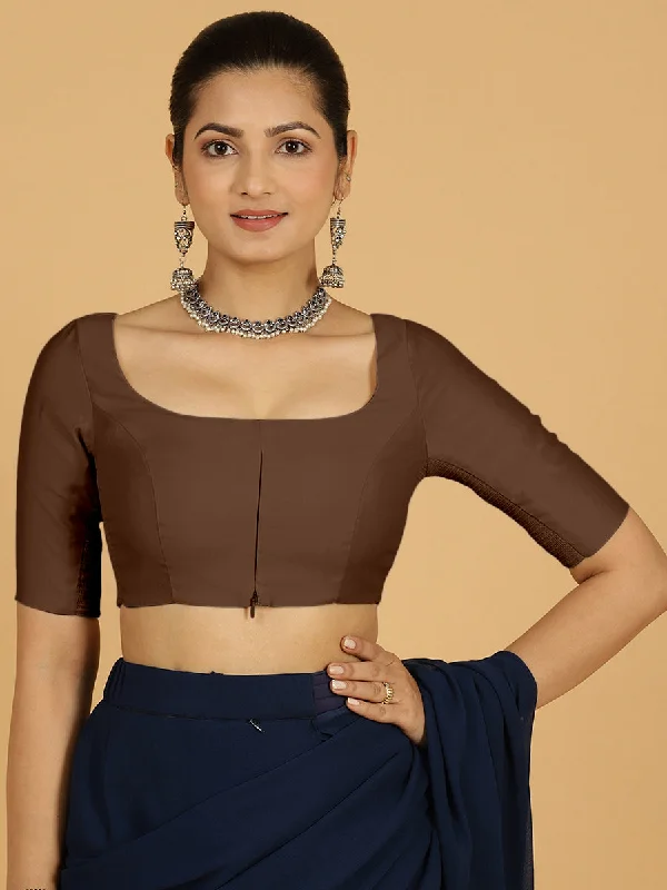 Nidhi x Rozaana | Elbow Sleeves Saree Blouse in Walnut Brown