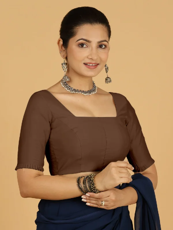 Nihira x Rozaana | Elbow Sleeves Saree Blouse in Walnut Brown