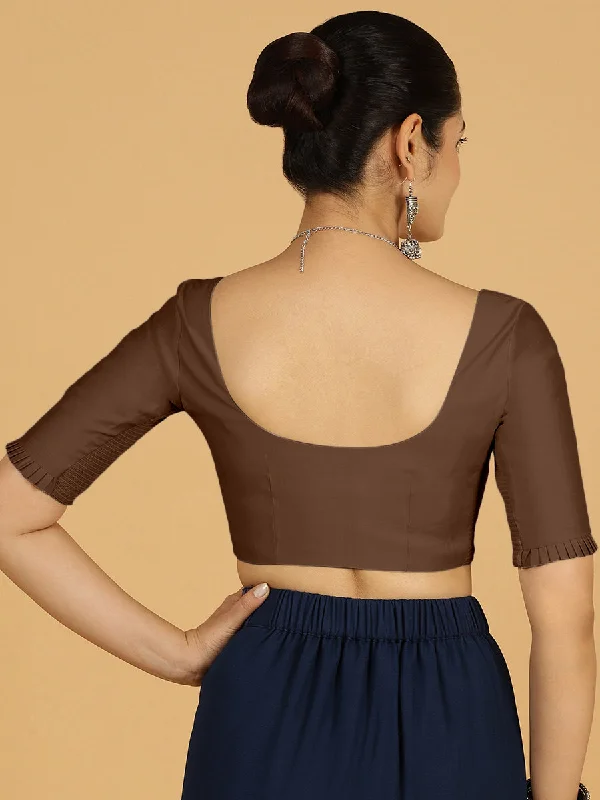 Nihira x Rozaana | Elbow Sleeves Saree Blouse in Walnut Brown