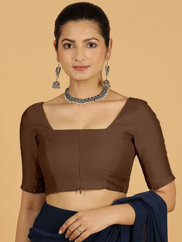 Nihira x Rozaana | Elbow Sleeves Saree Blouse in Walnut Brown