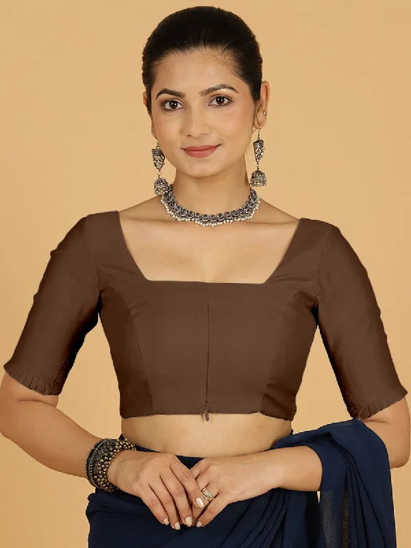 Nihira x Rozaana | Elbow Sleeves Saree Blouse in Walnut Brown