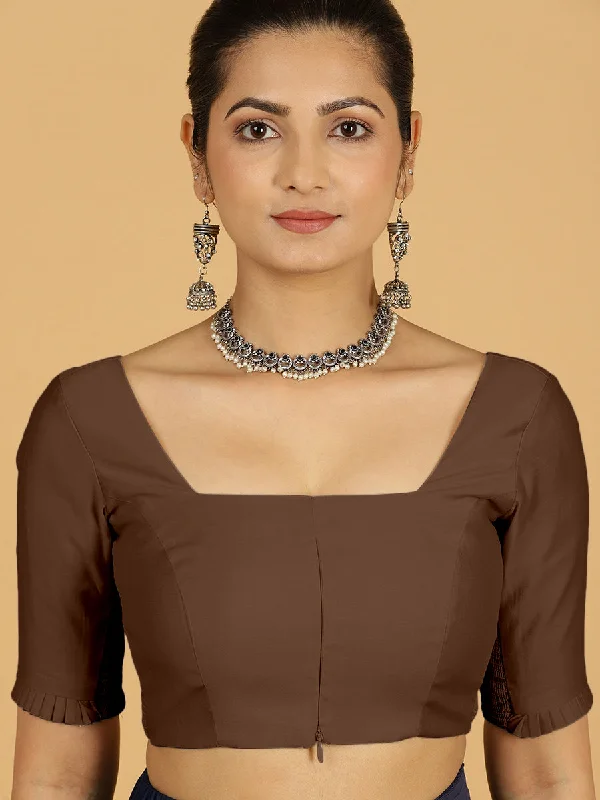 Nihira x Rozaana | Elbow Sleeves Saree Blouse in Walnut Brown