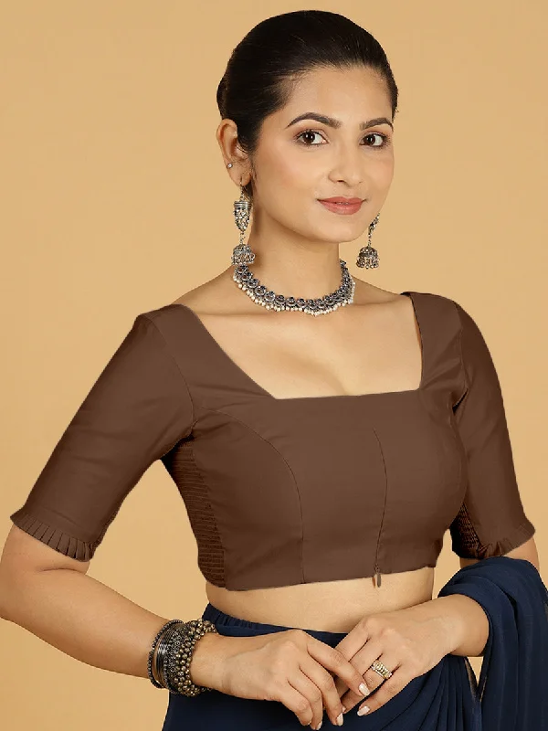 Nihira x Rozaana | Elbow Sleeves Saree Blouse in Walnut Brown