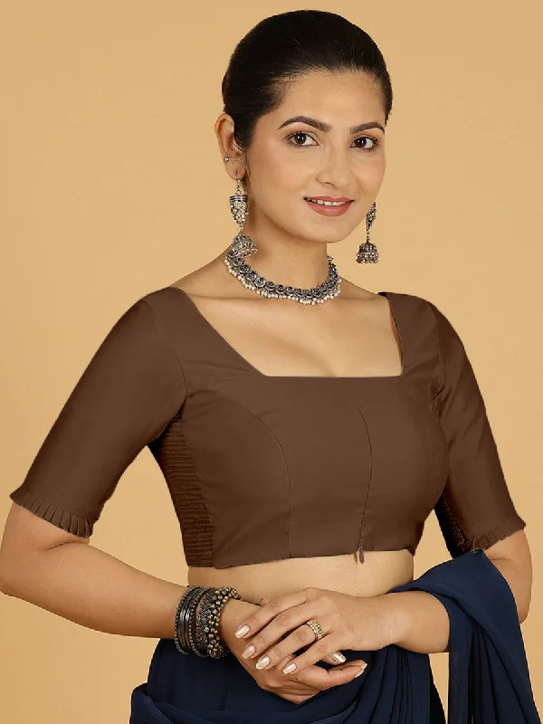 Nihira x Rozaana | Elbow Sleeves Saree Blouse in Walnut Brown