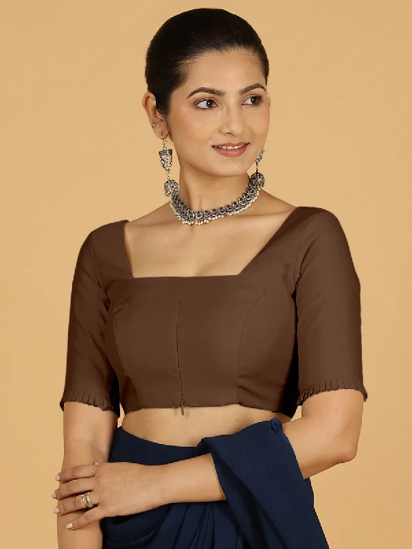 Nihira x Rozaana | Elbow Sleeves Saree Blouse in Walnut Brown