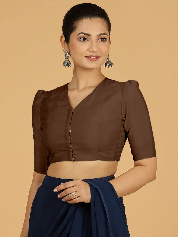 Shravani x Rozaana | Puff Sleeves Saree Blouse in Walnut Brown