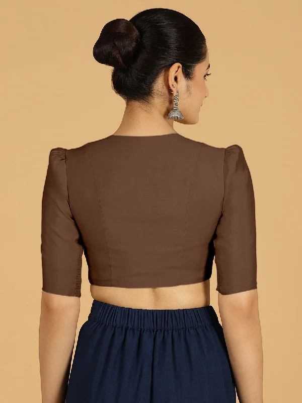 Shravani x Rozaana | Puff Sleeves Saree Blouse in Walnut Brown